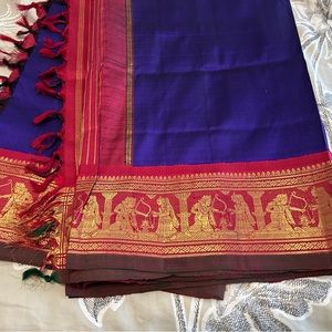 Pure Kanjeevaram silk saree with both side border and with Ramayana Pallu .